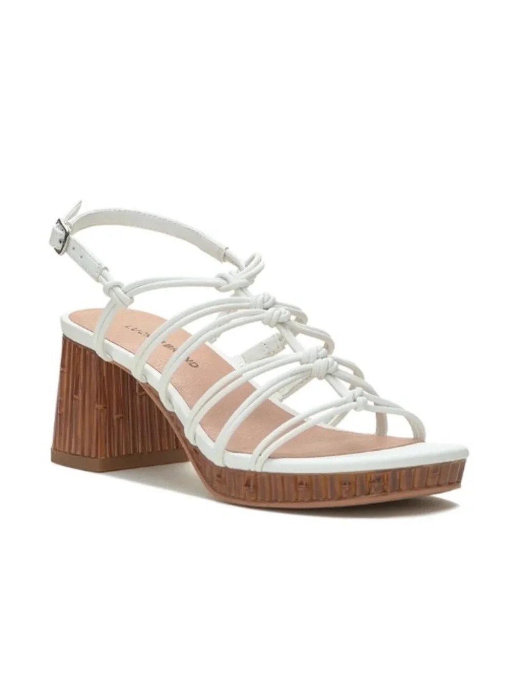 Lucky Brand Bassie White Strappy Knotted Bamboo Block Heel Sandal Women Size 10M